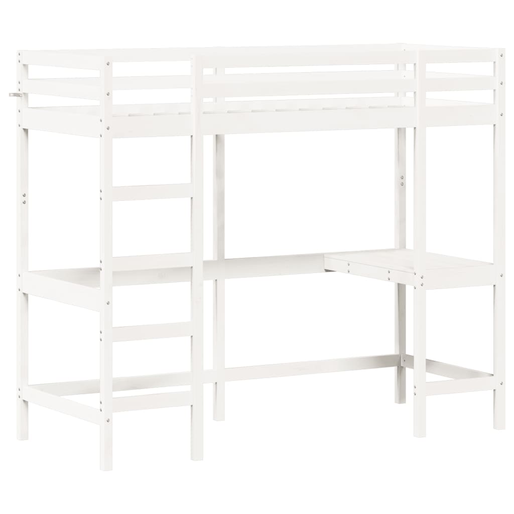 Loft bed with desk white 80x200 cm solid pine wood