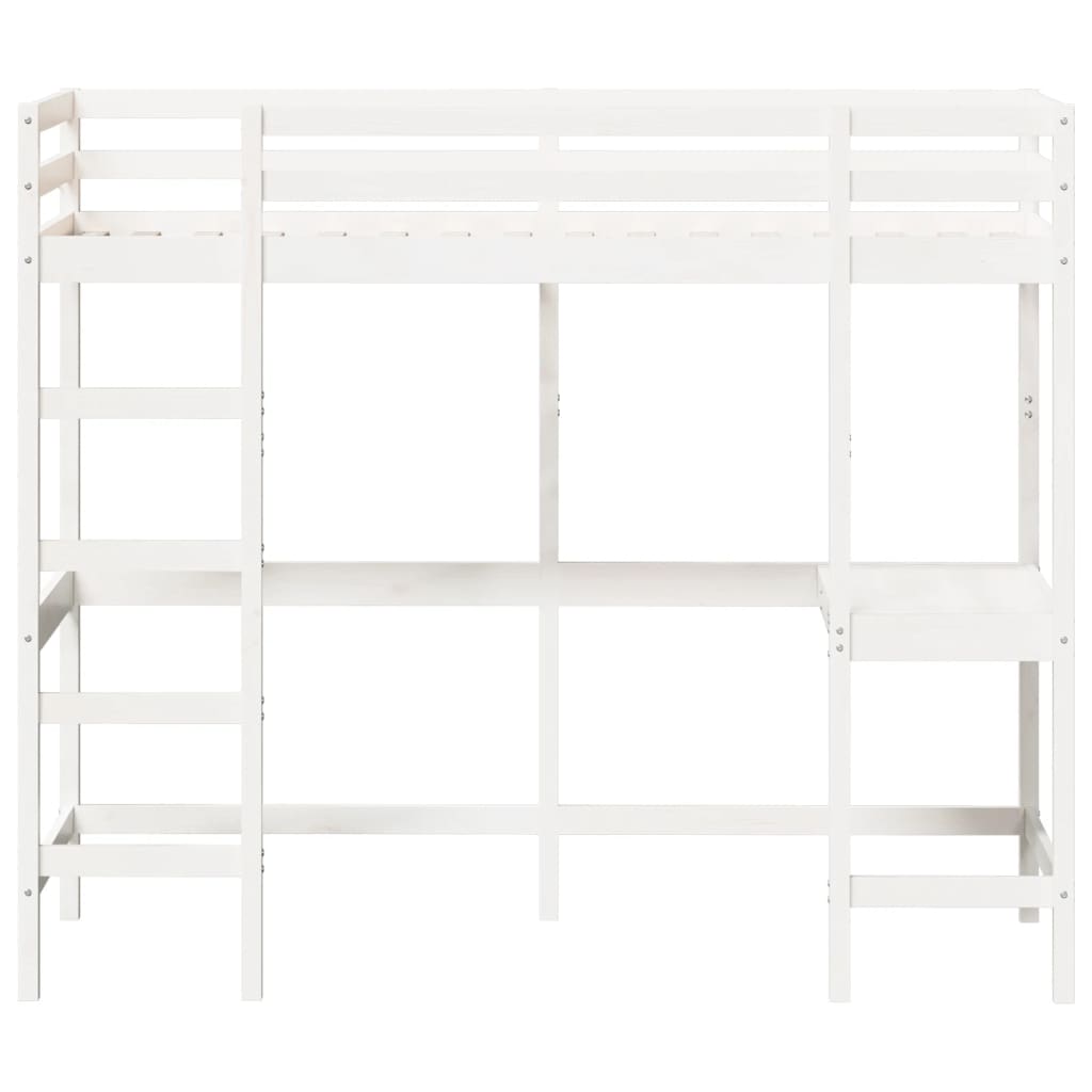 Loft bed with desk white 80x200 cm solid pine wood