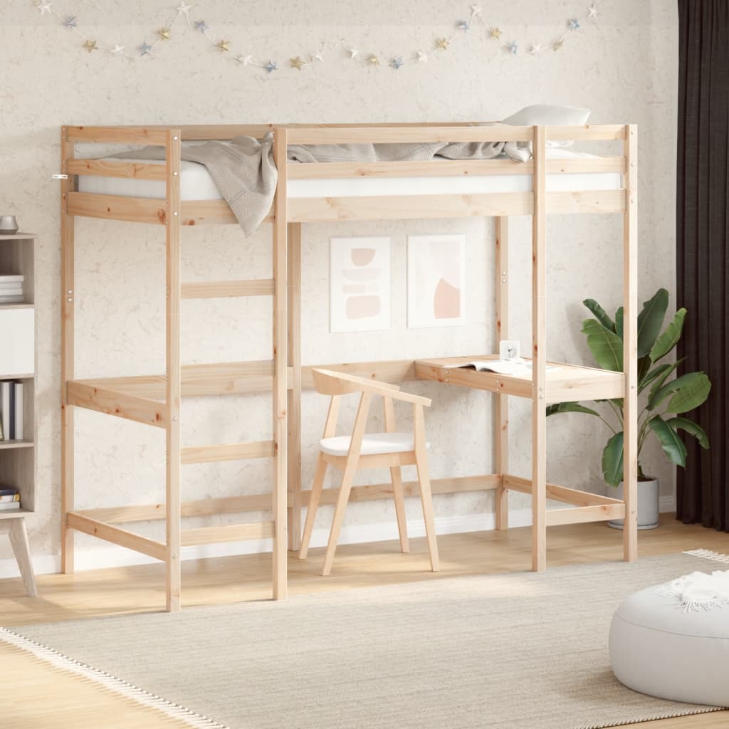 Loft bed with desk 90x190 cm solid pine wood