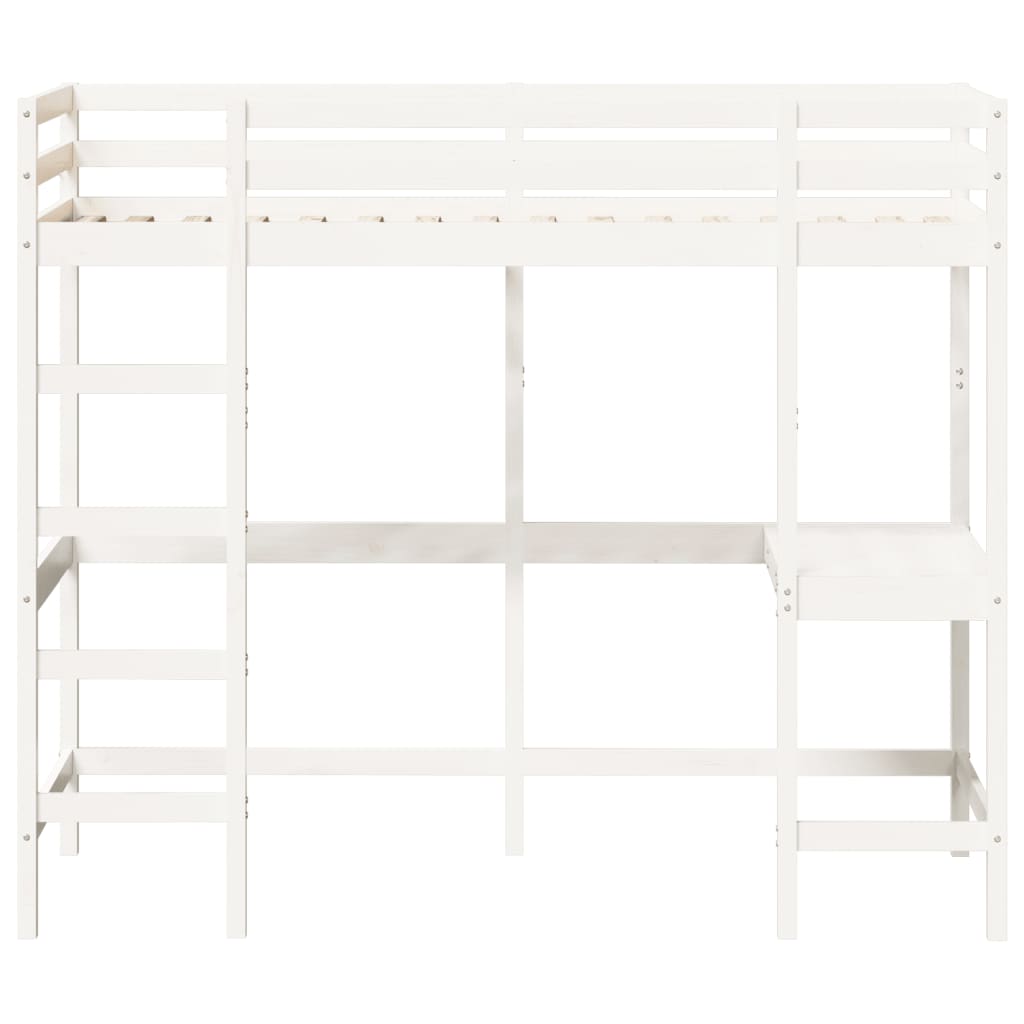 Loft bed with desk white 90x190 cm solid pine wood