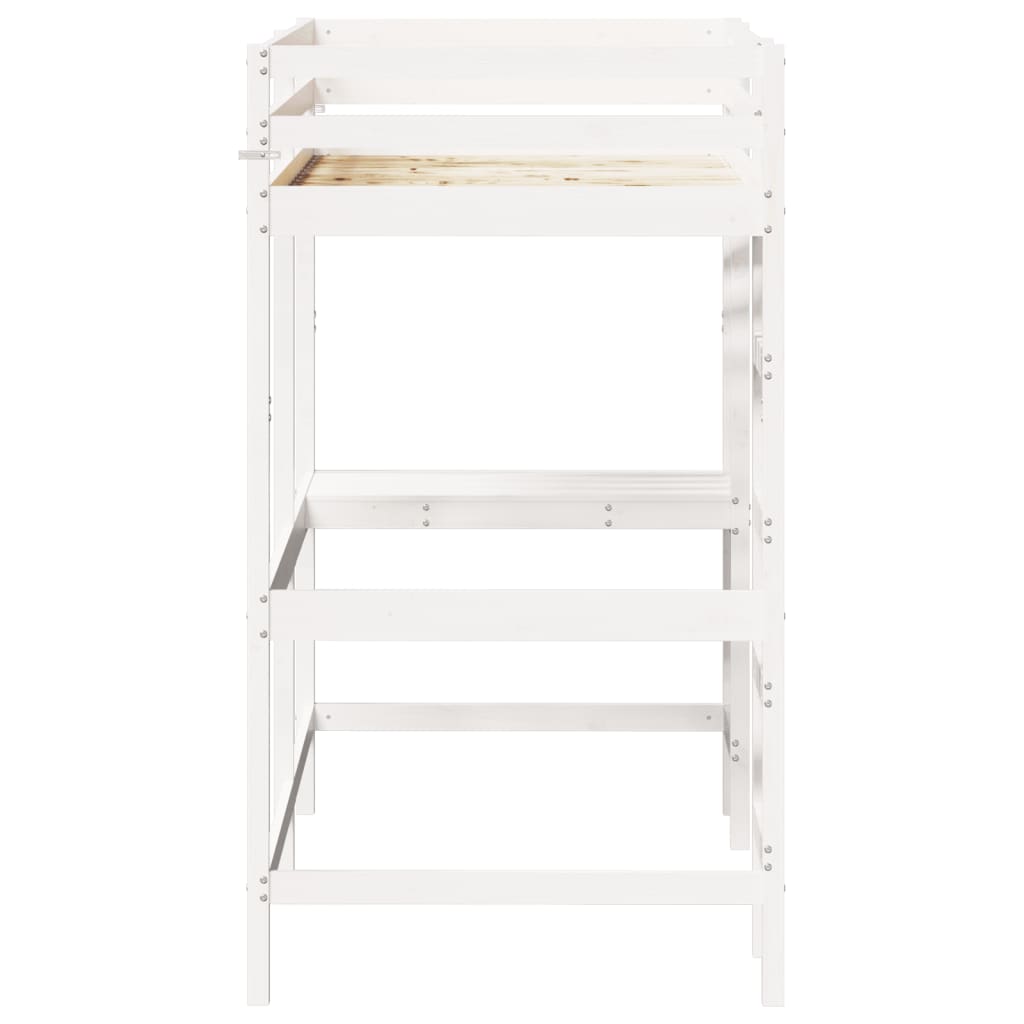 Loft bed with desk white 90x190 cm solid pine wood