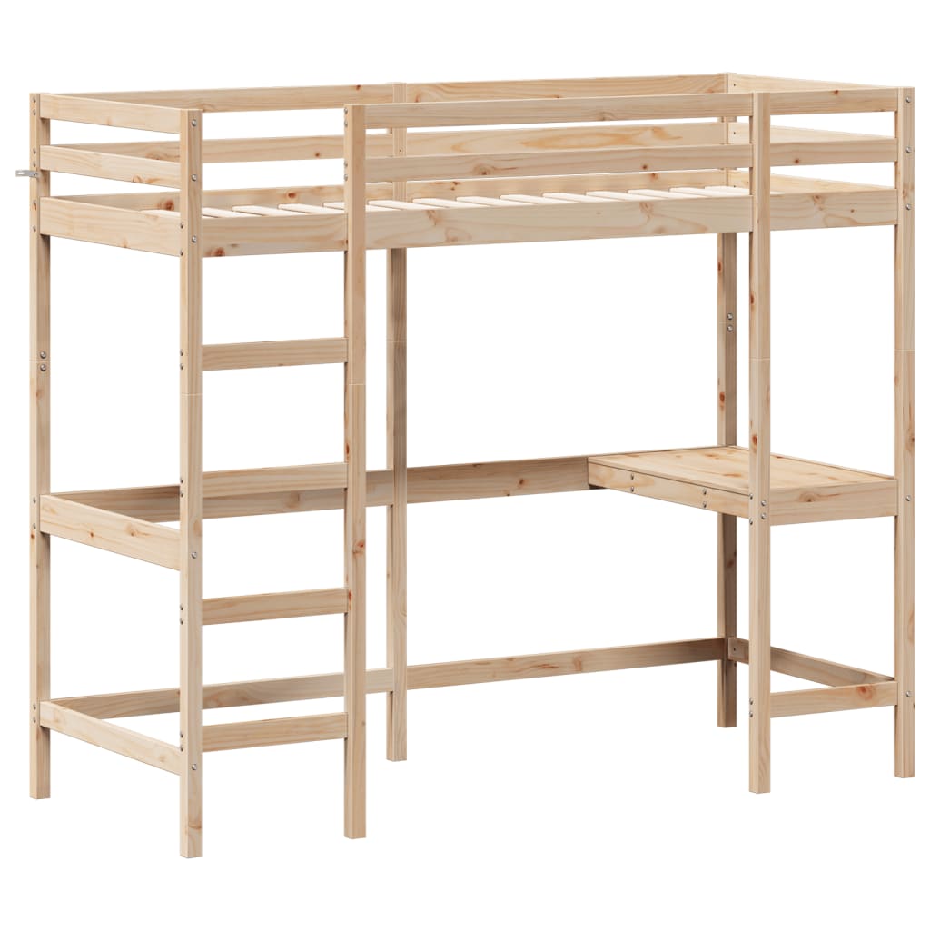 Loft bed with desk 75x190 cm solid pine wood