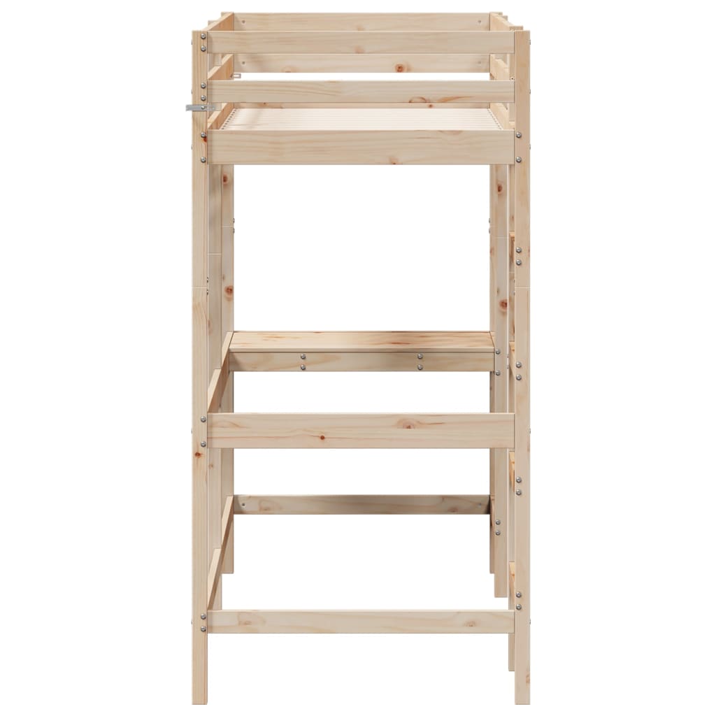 Loft bed with desk 75x190 cm solid pine wood