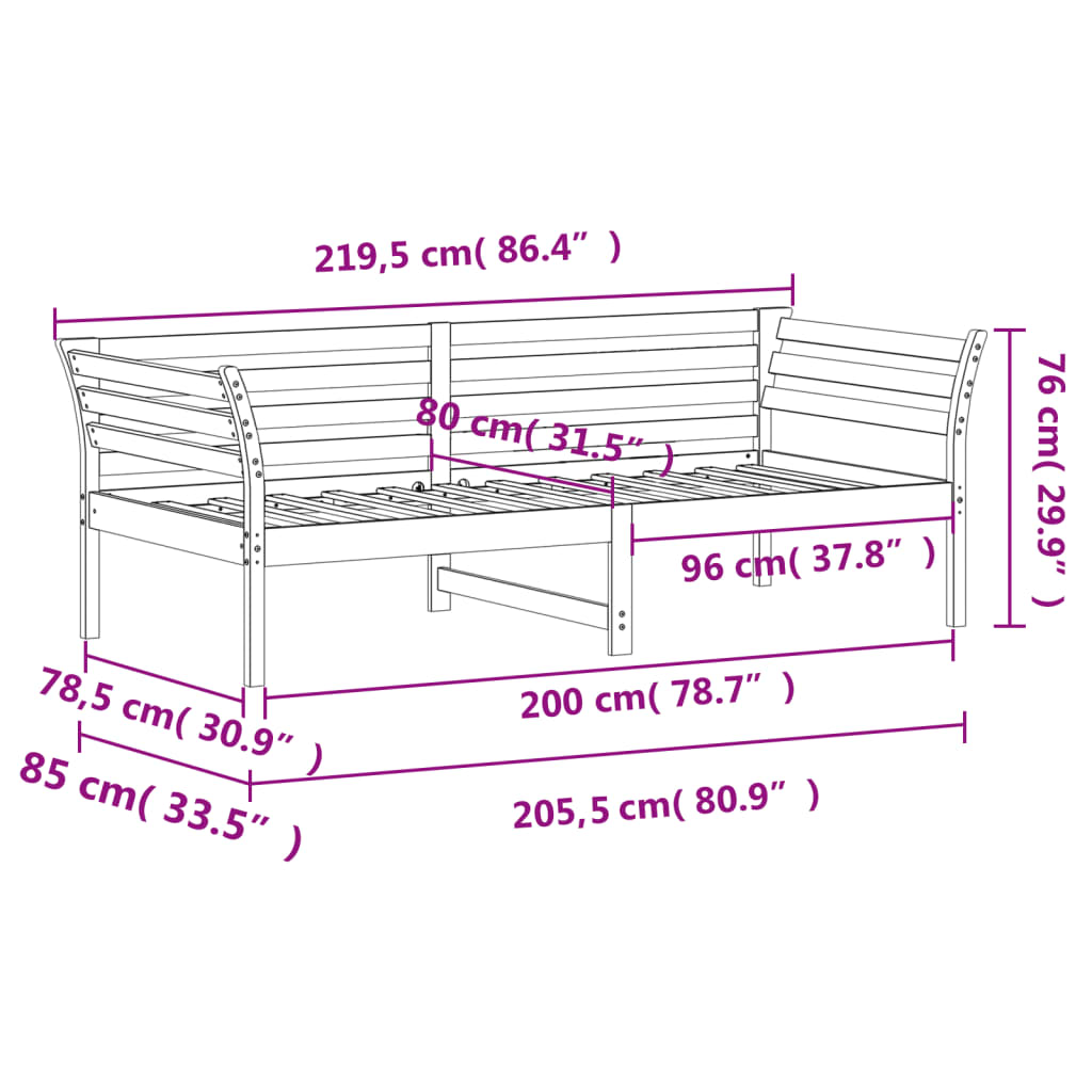 Daybed without mattress 80x200 cm solid pine wood