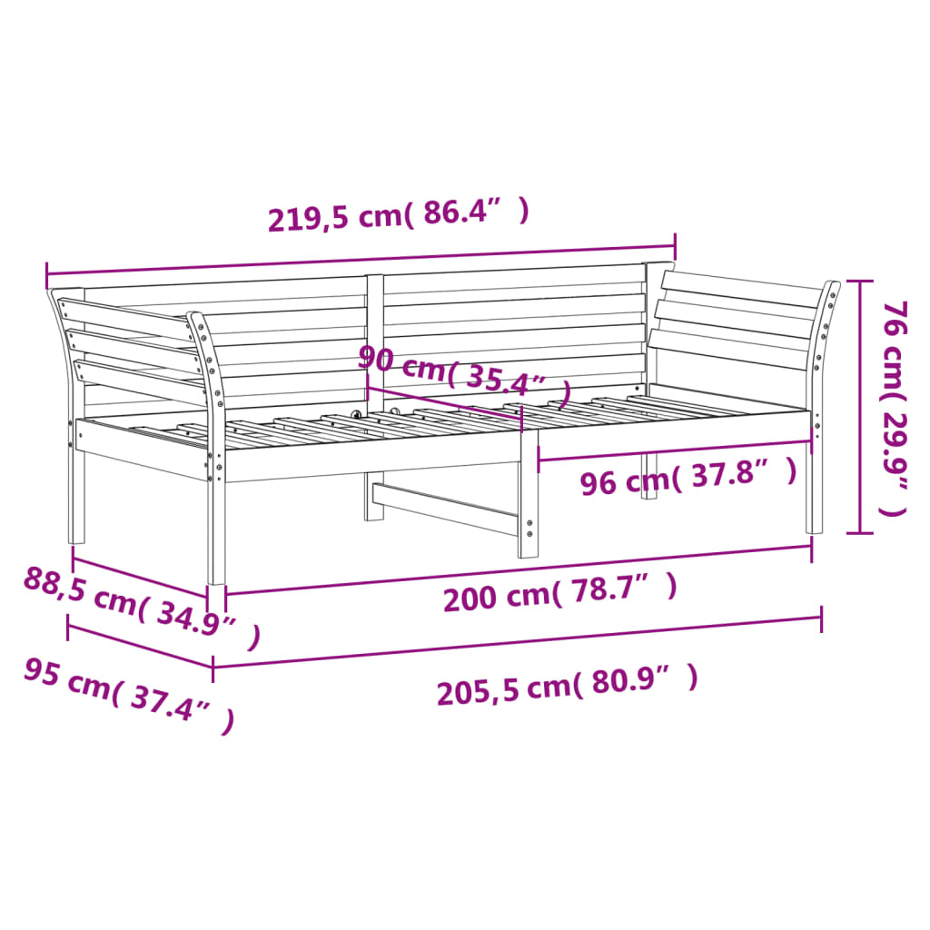 Daybed without mattress 90x200 cm solid pine wood