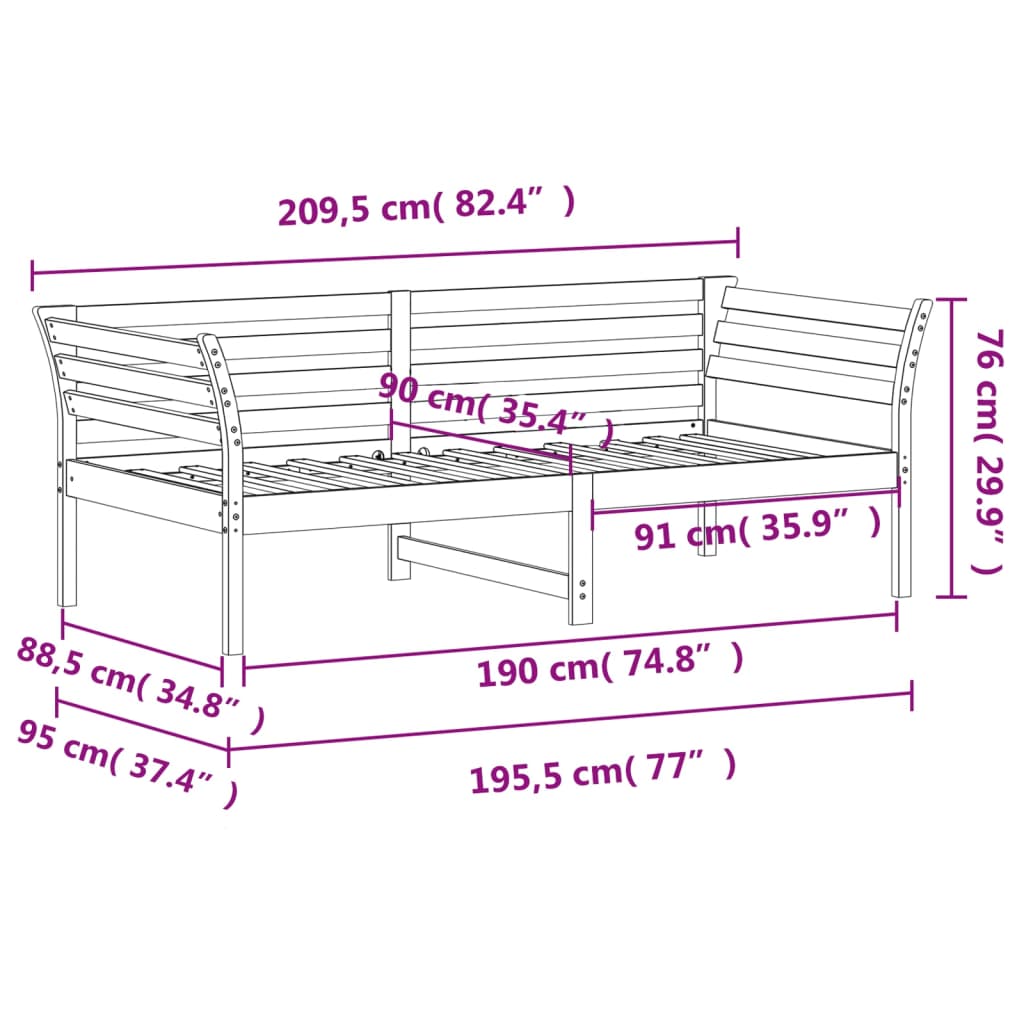 Daybed without mattress white 90x190 cm solid pine wood