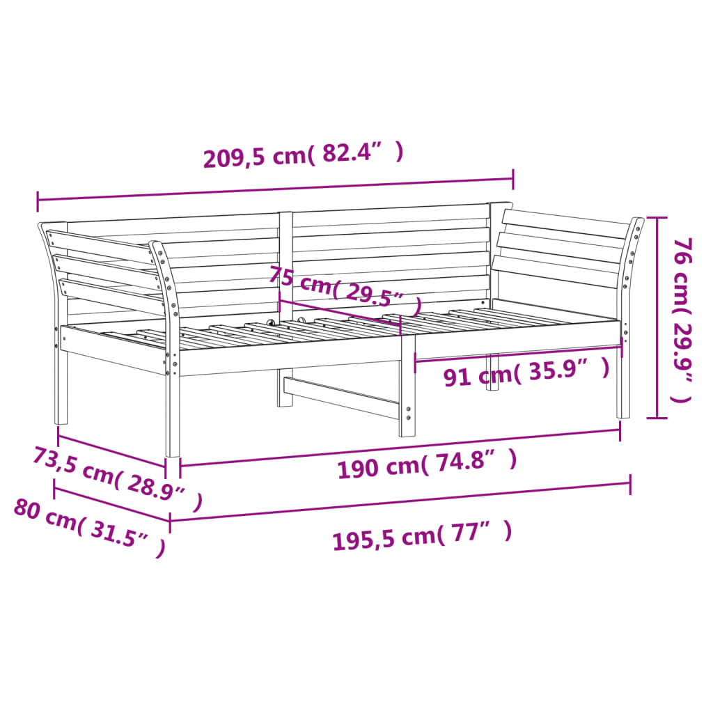 Daybed without mattress 75x190 cm solid pine wood