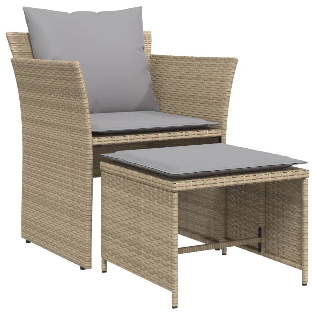 Garden Chair with Footstool Beige Poly Rattan