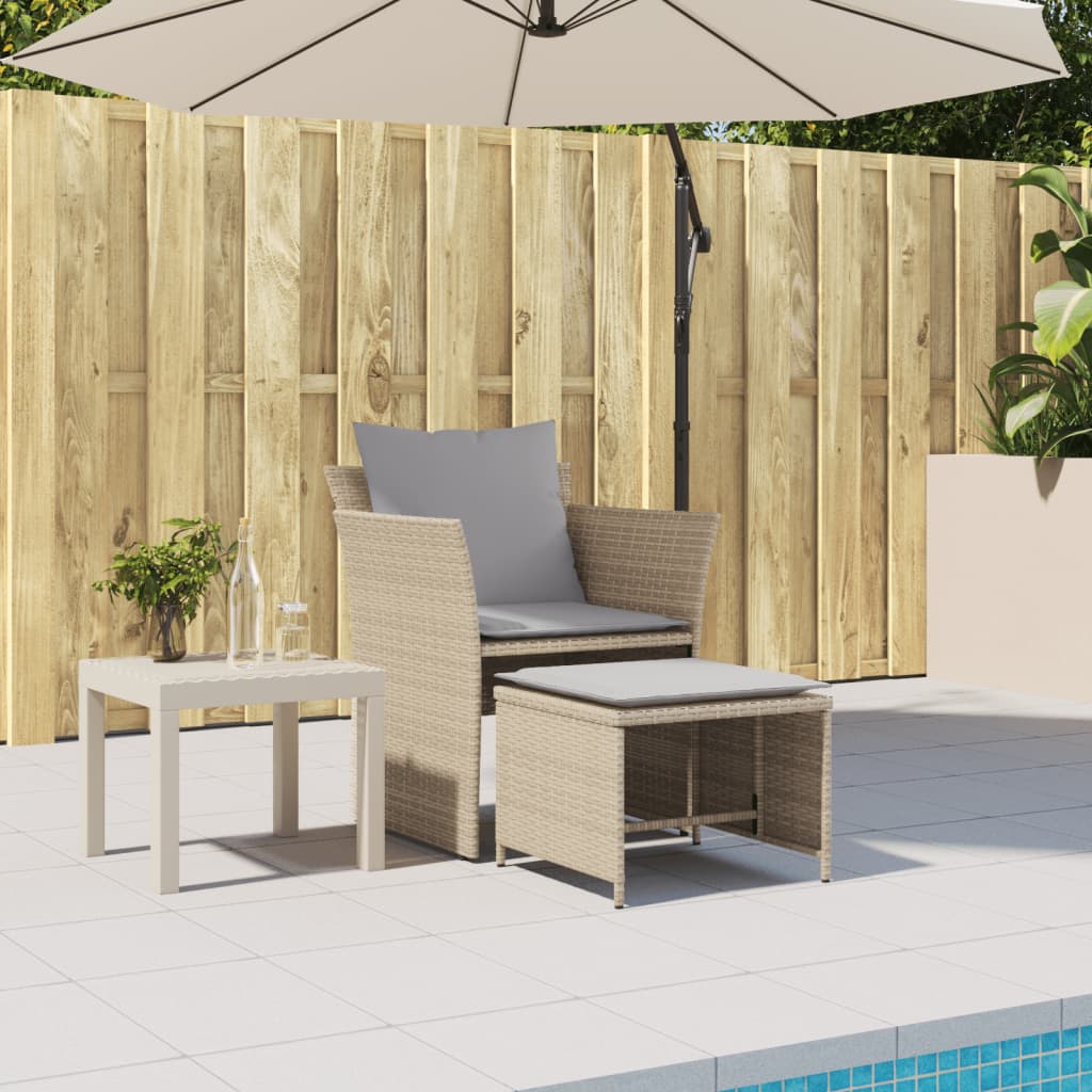 Garden Chair with Footstool Beige Poly Rattan