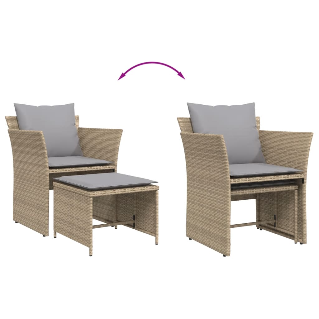 Gartenstuhl mit Fußhocker Beige Poly Rattan