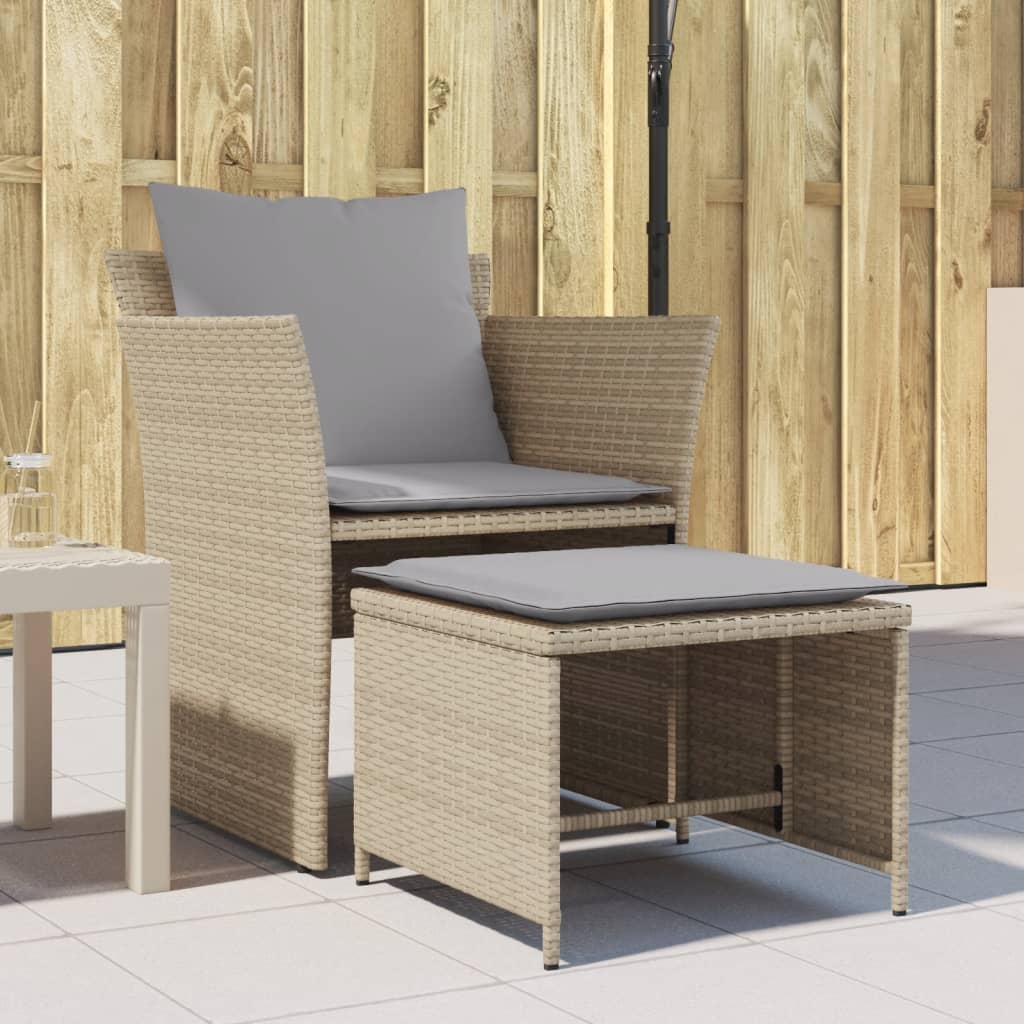 Garden Chair with Footstool Beige Poly Rattan