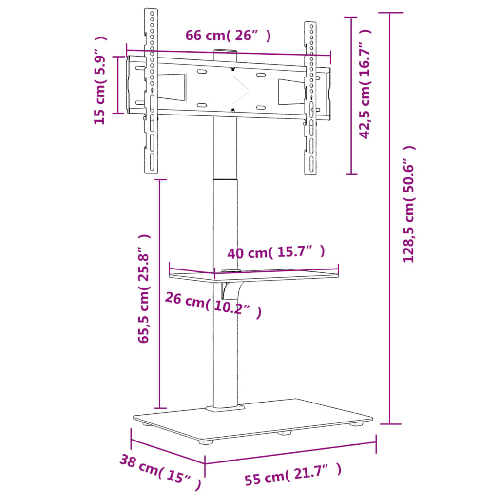 TV Corner Stand with 2 Shelves for 32-65 Inch Black