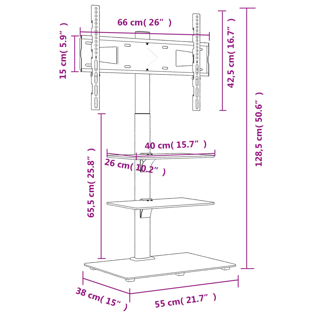 TV Corner Stand with 3 Shelves for 32-65 Inch Black