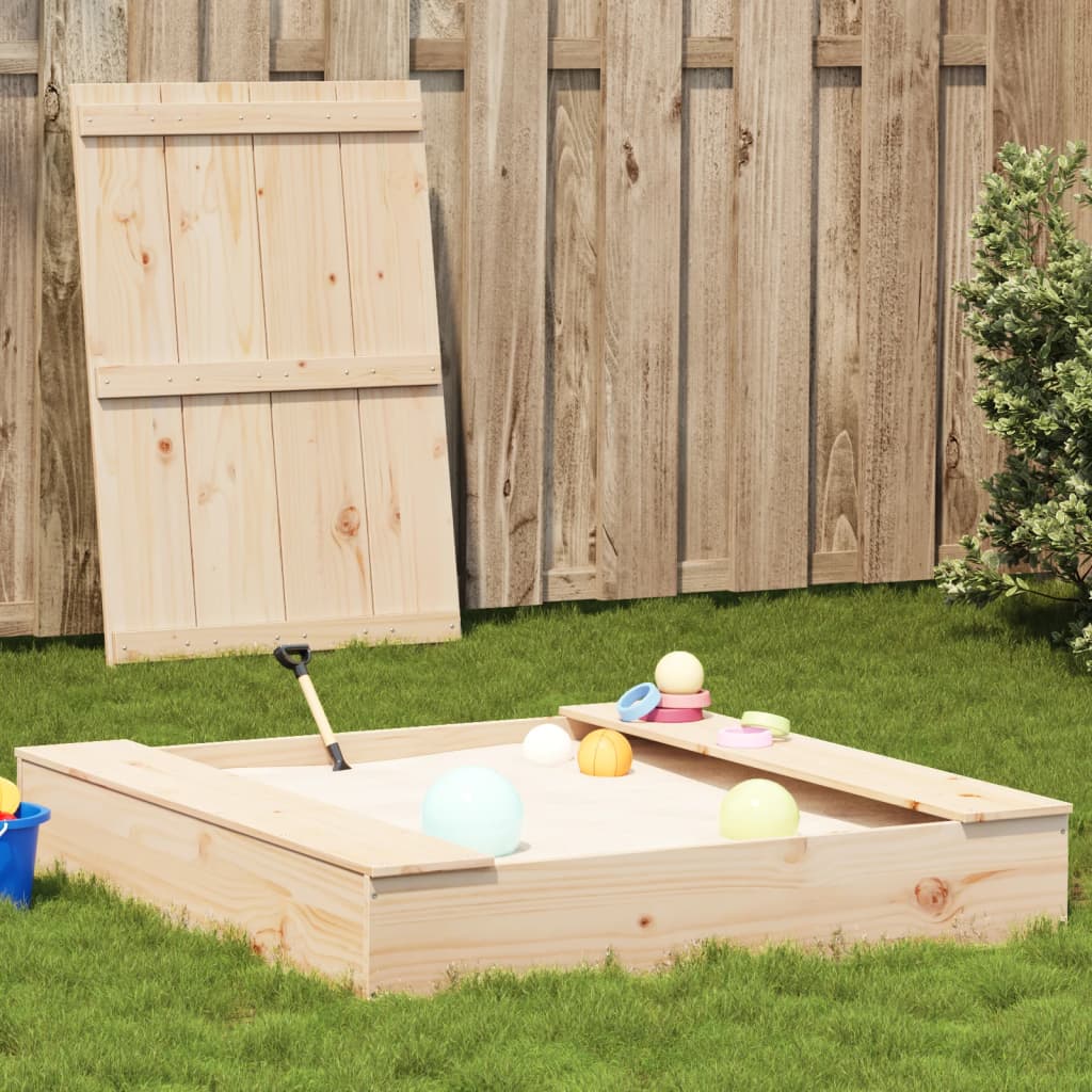 Sandpit with lid 111x111x19.5 cm solid pine wood