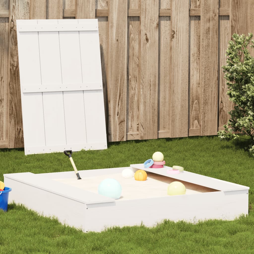 Sandpit with Lid White 111x111x19.5 cm Solid Pine Wood