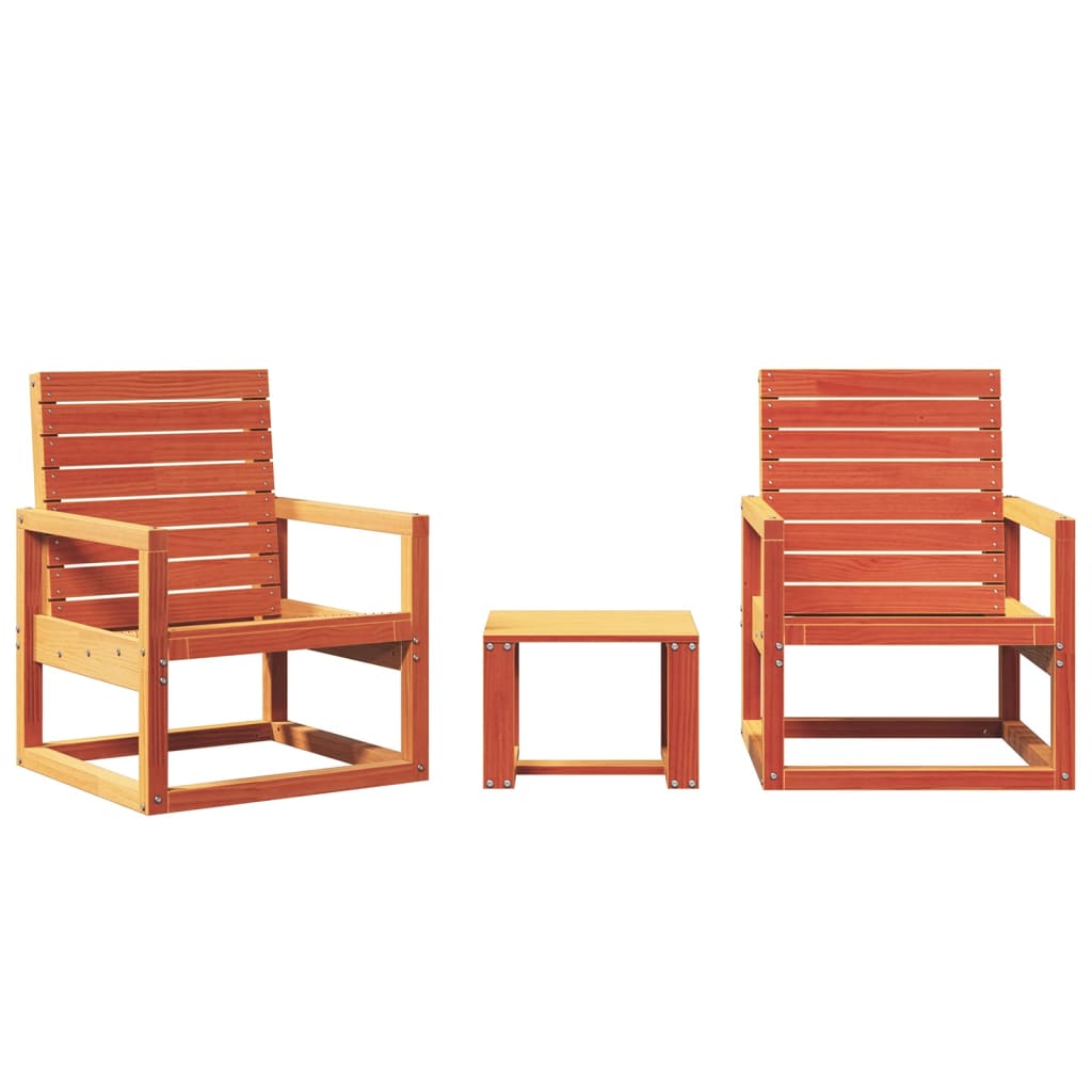 3-piece garden lounge set wax brown solid pine