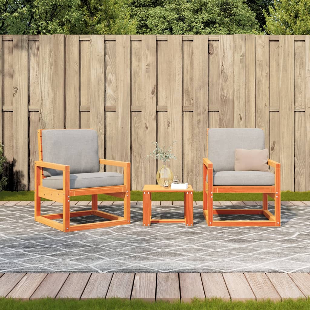 3-piece garden lounge set wax brown solid pine