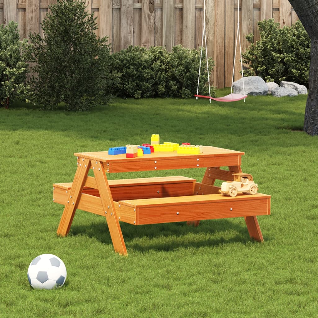 Picnic table for children wax brown 88x97x52 cm solid wood