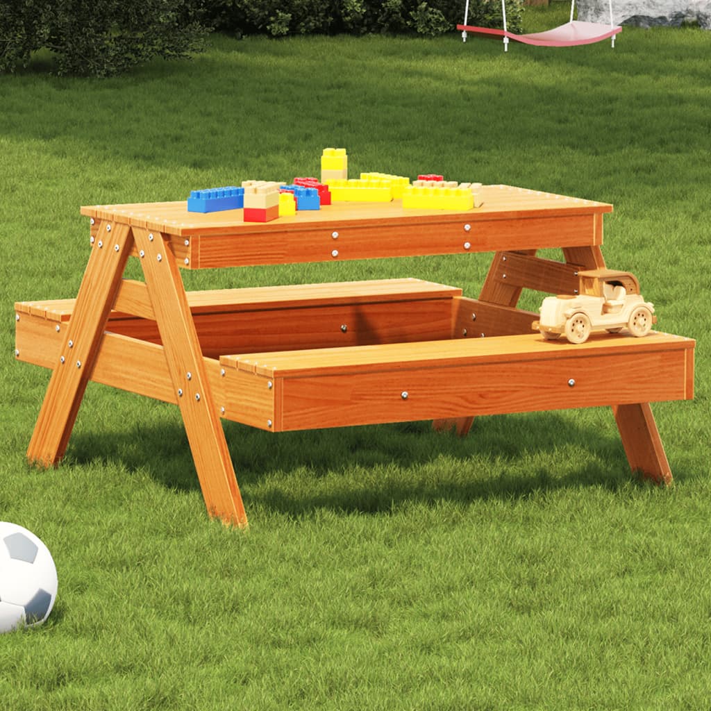 Picnic table for children wax brown 88x97x52 cm solid wood