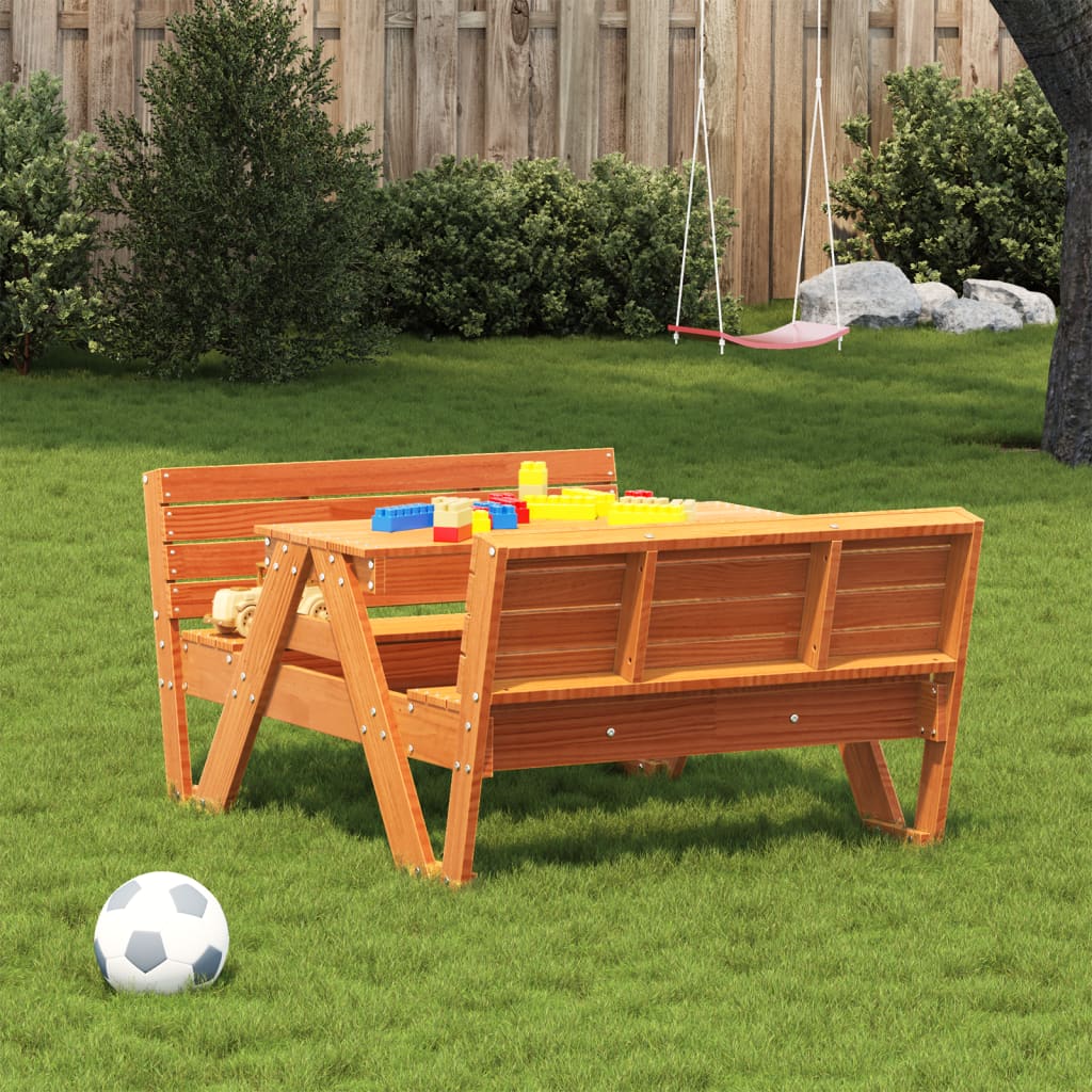 Picnic table for children wax brown 88x122x58 cm solid wood