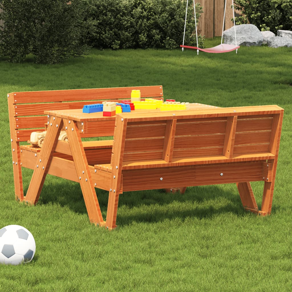 Picnic table for children wax brown 88x122x58 cm solid wood