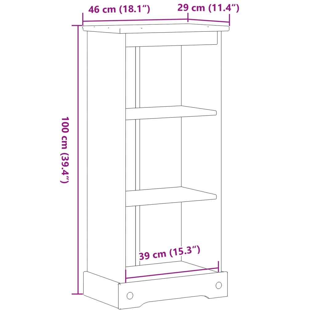 Bookcase Corona 46x29x100 cm solid pine wood