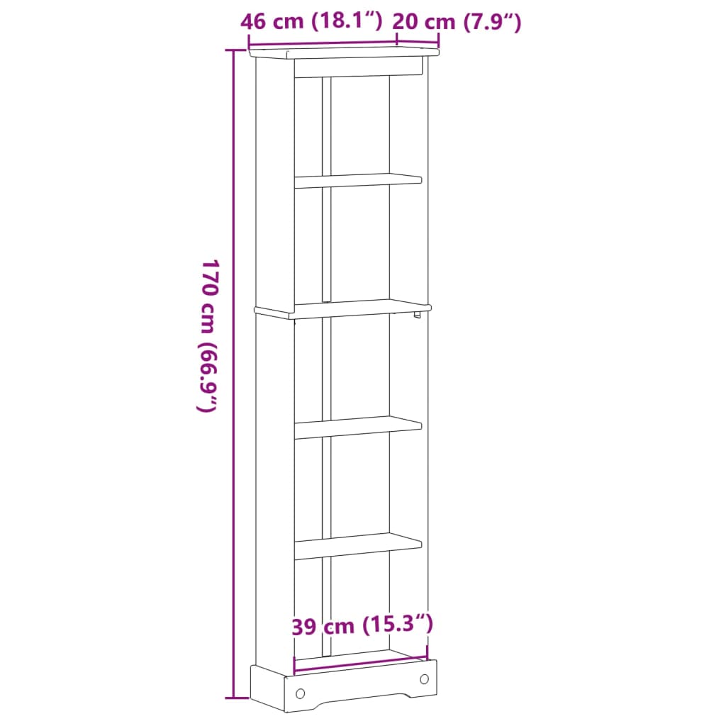 Bookcase Corona 46x20x170 cm solid pine wood