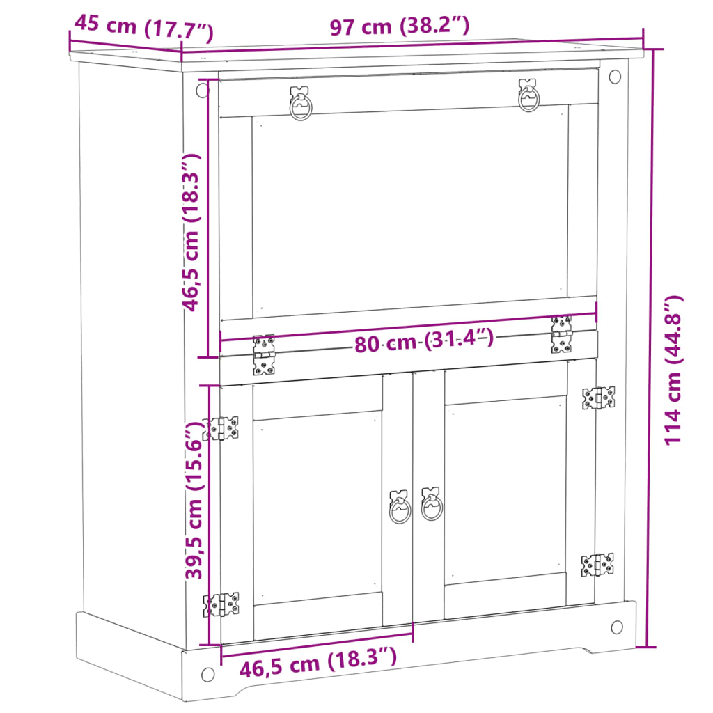 Wine cabinet Corona 97x45x114 cm solid pine wood