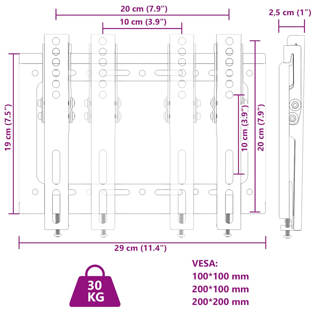 TV-Wandhalterung 14-42 Zoll Bildschirme Max VESA 200x200mm 30kg