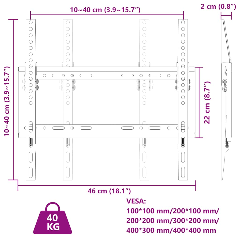 TV wall mount 26-63 inch screen Max VESA 400x400 mm 30kg