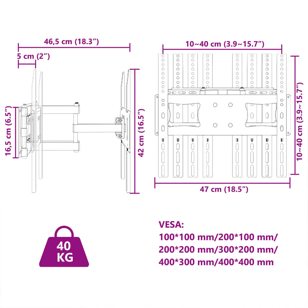 TV wall mount 26-70 inch screen Max VESA 400x400 mm 40kg