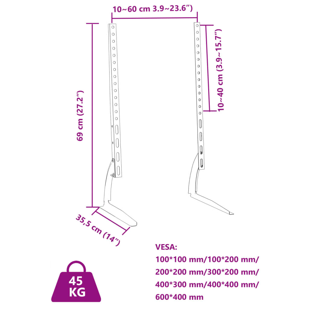 TV Stand 2 pcs. 32-75 inch screen Max VESA 600x400mm 45kg