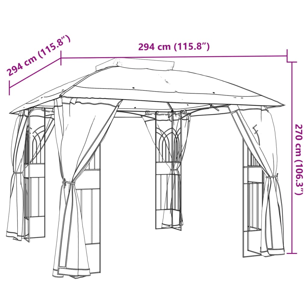 Pavillon mit Doppeldach & Netzwänden Taupe 2,94x2,94 m Stahl