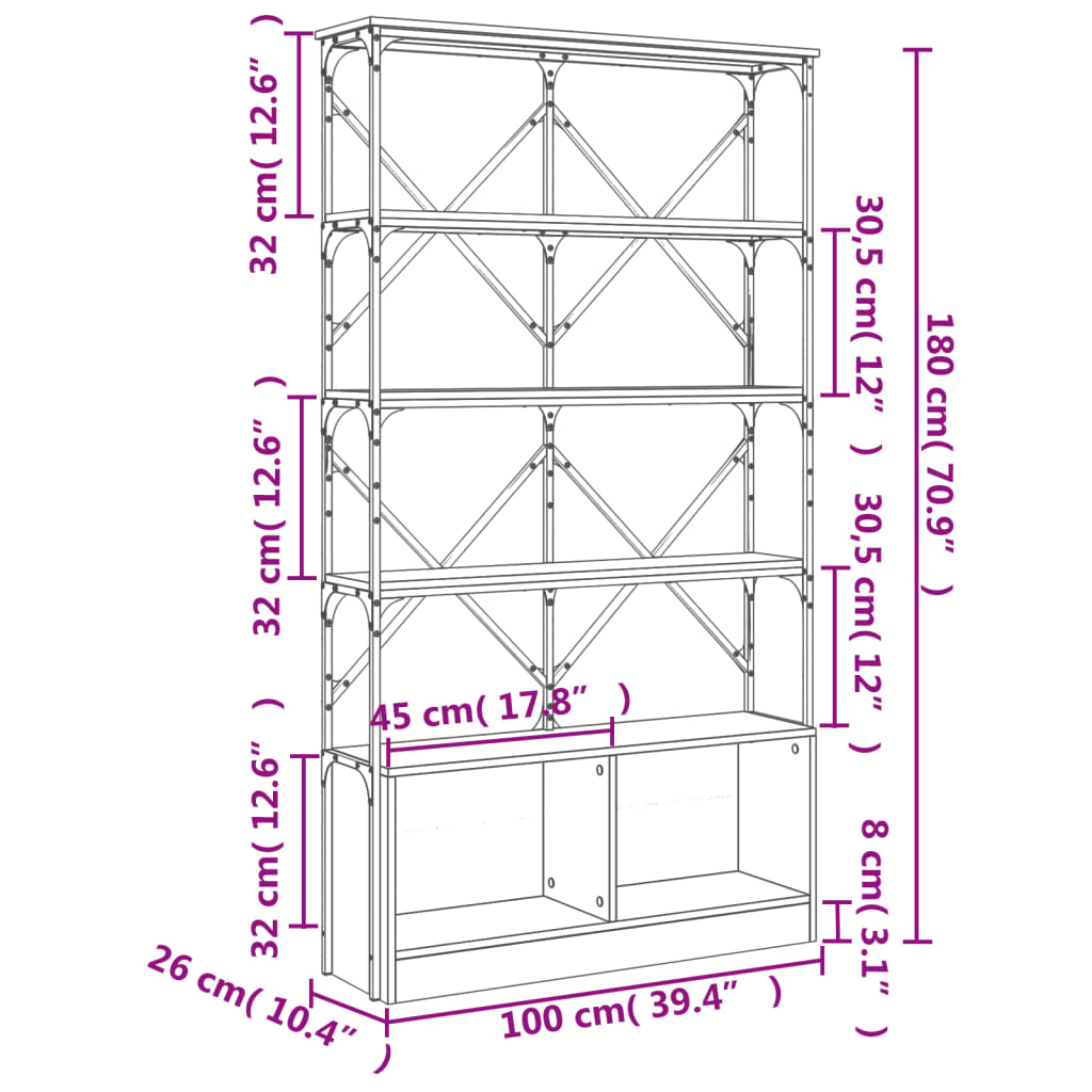 Bookshelf Black 100x26x180 cm Wood Material and Metal