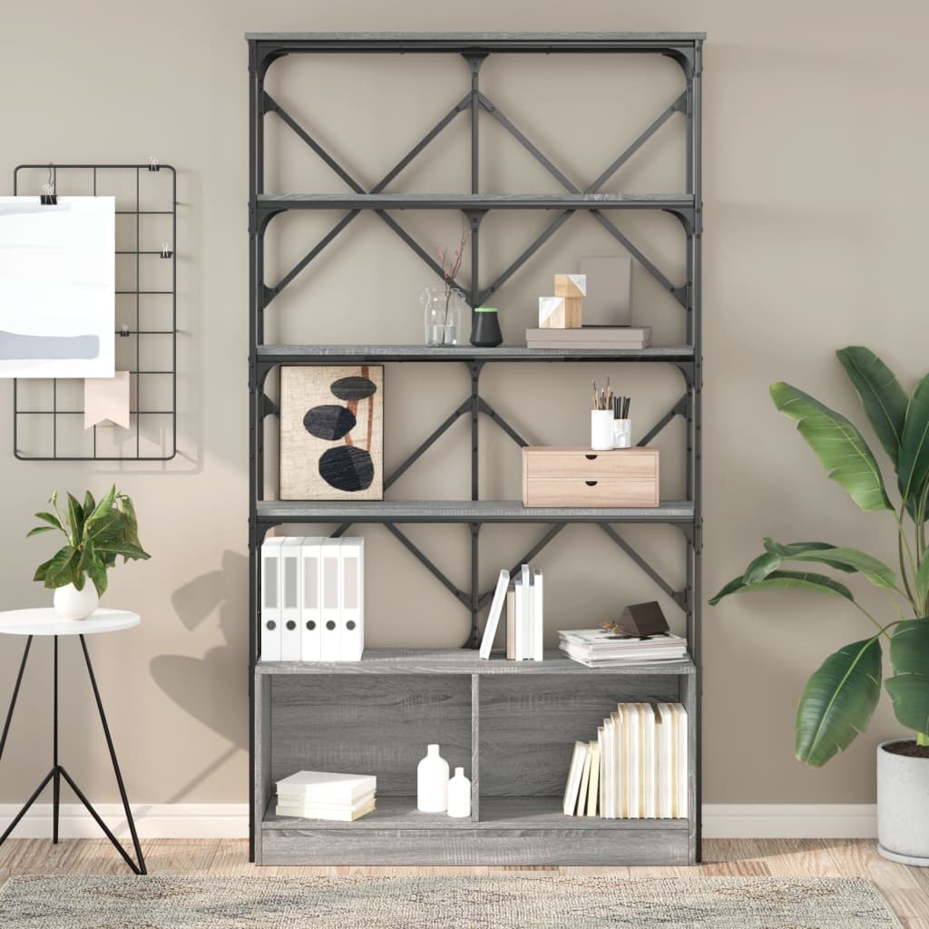 Bookcase Grey Sonoma 100x26x180 cm Wood Material and Metal