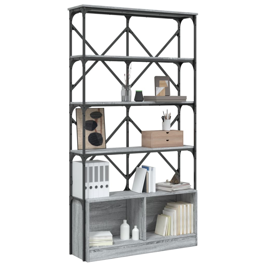 Bookcase Grey Sonoma 100x26x180 cm Wood Material and Metal