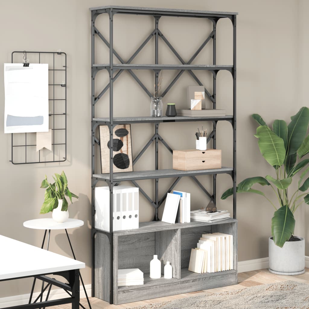 Bookcase Grey Sonoma 100x26x180 cm Wood Material and Metal