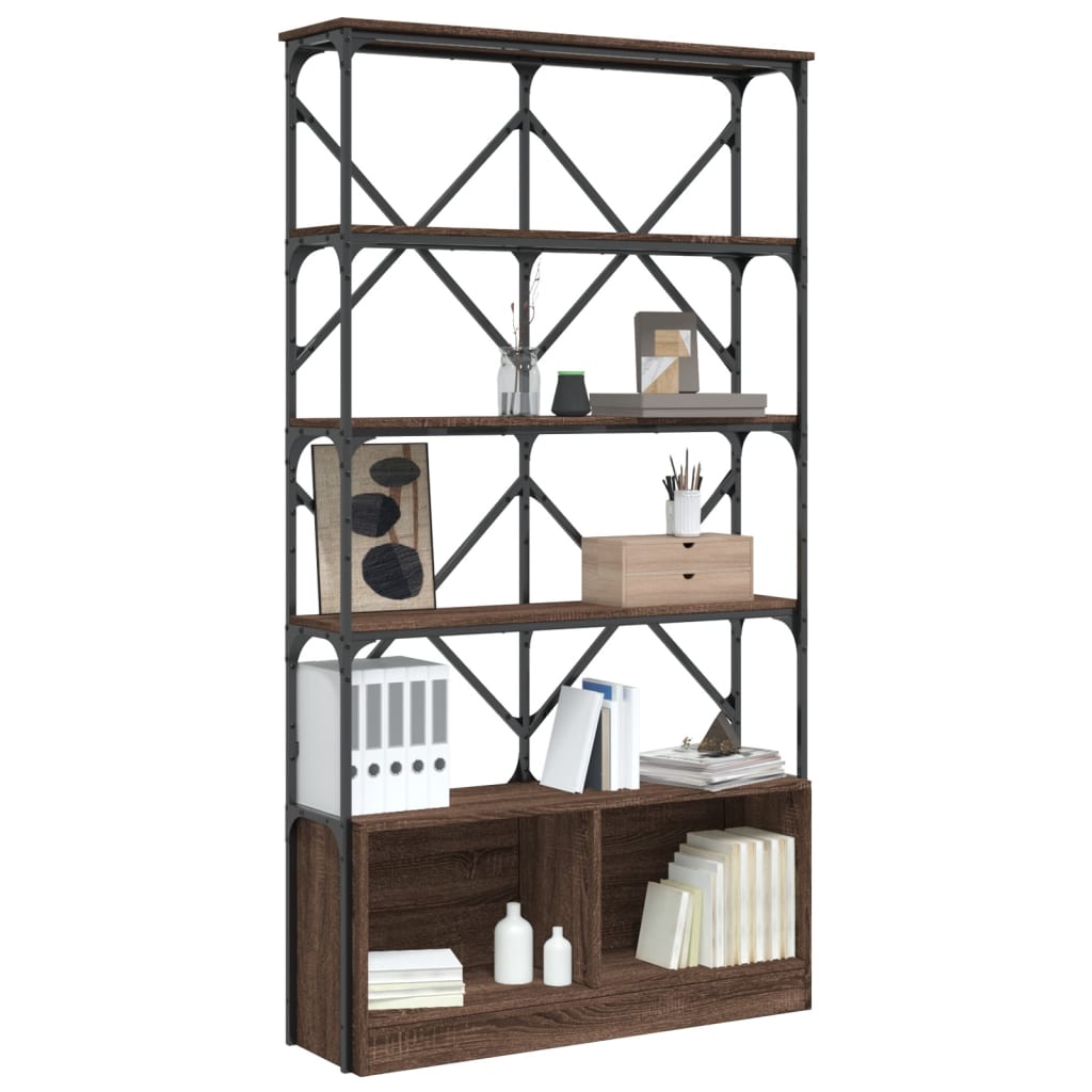 Bookshelf Brown Oak 100x26x180 cm Wood Material and Metal