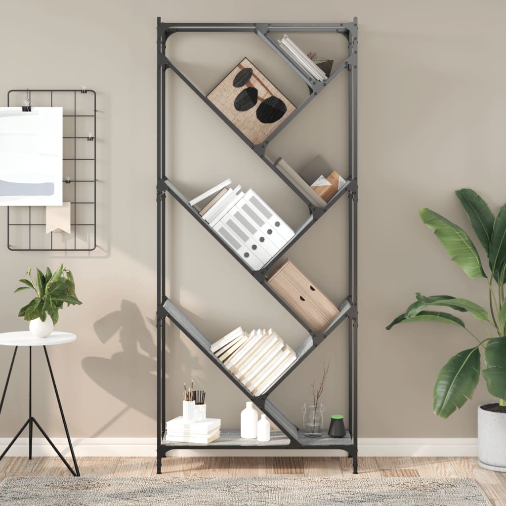 Bookcase Grey Sonoma 79x30x180 cm Wood and Metal