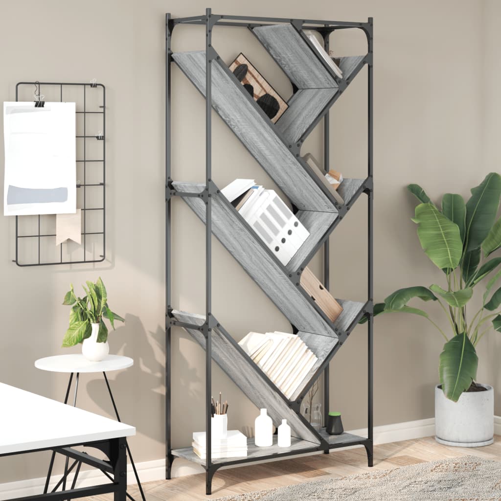 Bookcase Grey Sonoma 79x30x180 cm Wood and Metal