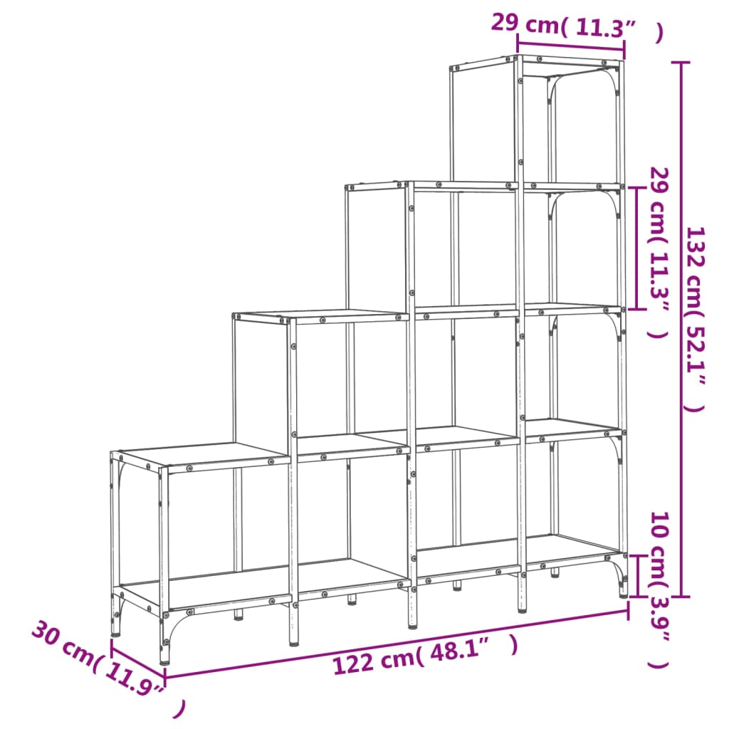 Bookshelf Black 122x30x132 cm Wood Material and Metal