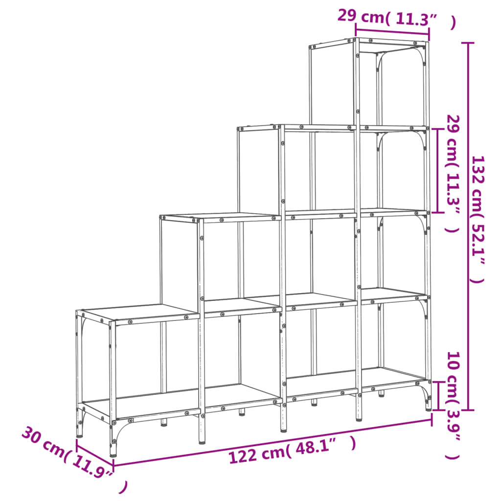 Bookshelf Sonoma Oak 122x30x132 cm Wood Material and Metal