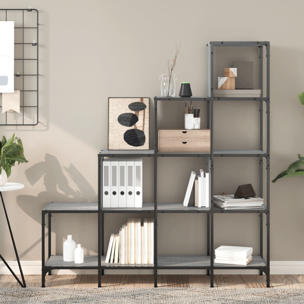 Bookcase Grey Sonoma 122x30x132 cm Wood Material and Metal