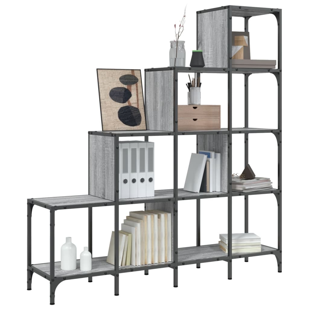 Bookcase Grey Sonoma 122x30x132 cm Wood Material and Metal