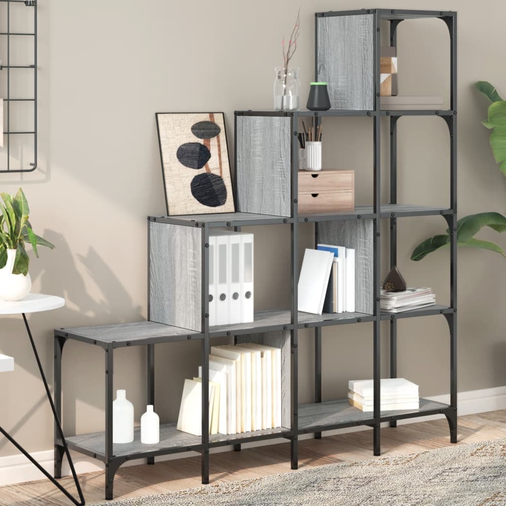 Bookcase Grey Sonoma 122x30x132 cm Wood Material and Metal