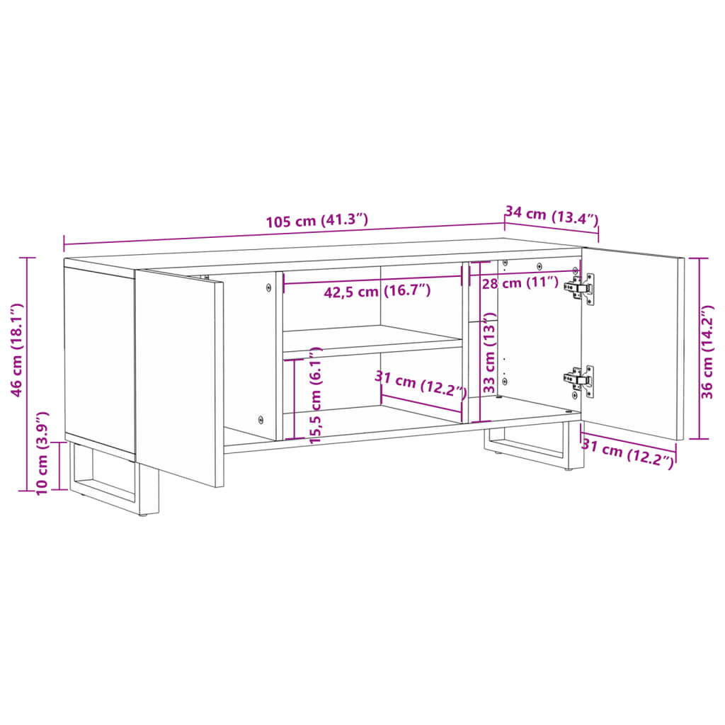 TV cabinet 105x34x46 cm Rough solid mango wood