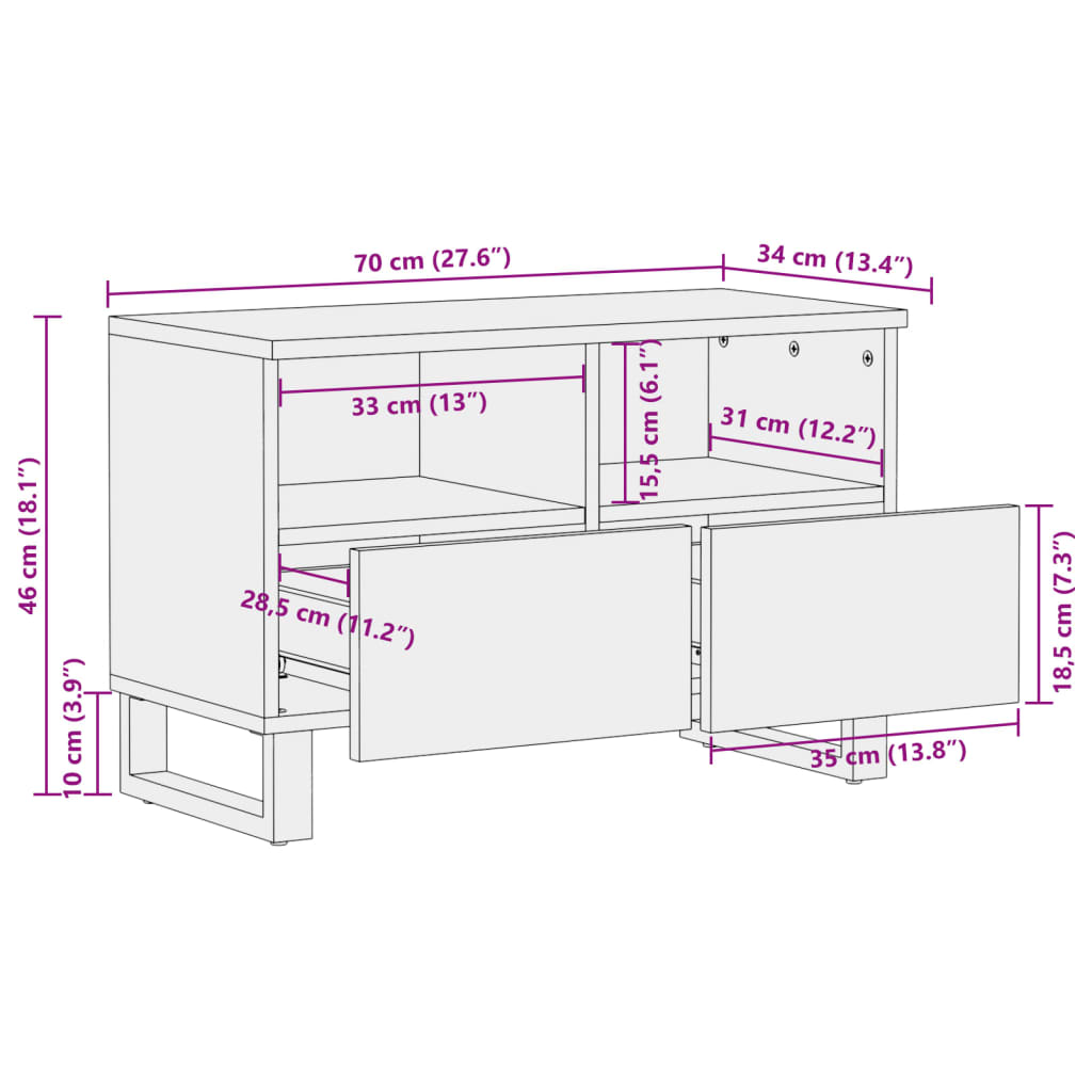 TV Cabinet 70x34x46 cm Rough Solid Mango Wood