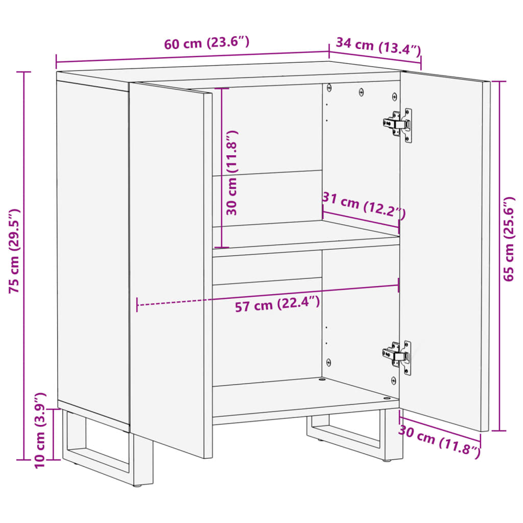 Sideboard 60x34x75 cm solid mango wood