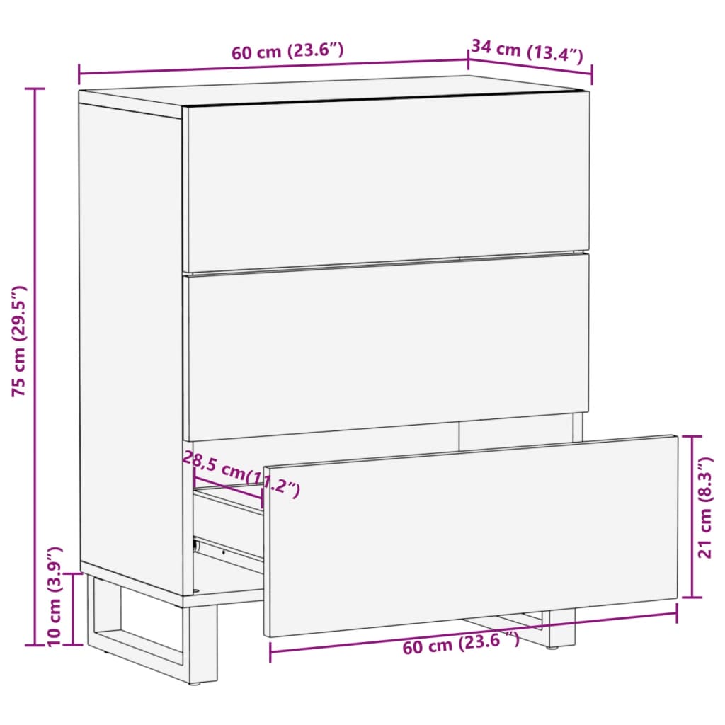 Sideboard 60x34x75 cm Rough solid mango wood