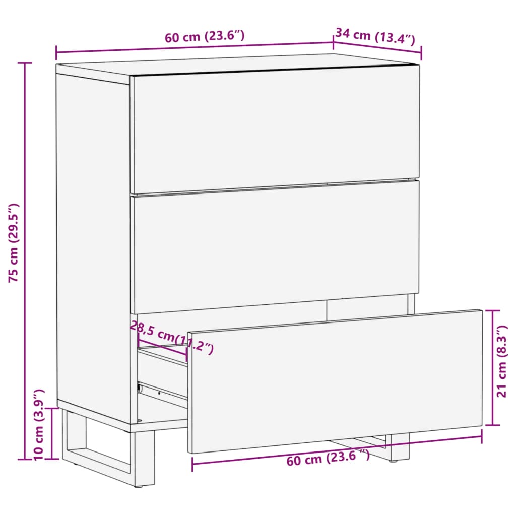 Sideboard 60x34x75 cm solid acacia wood